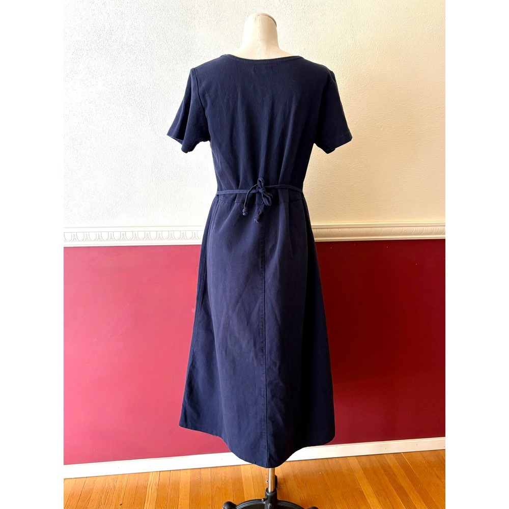 Vintage Xcit Tie Back Midi Dress Navy Blue Ribbed Bodice M Neutral Cottage Y2K - Picture 5 of 9